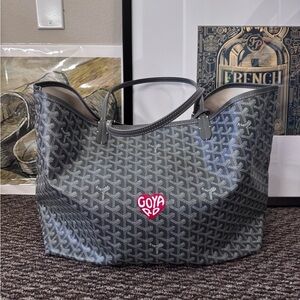 Thrifted Goyard Saint Louis Tote GM - Gray with Red Heart Design